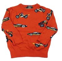 Červený svetr s auty a motorkami Primark