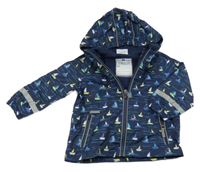 Tmavomodrá šusťáková jarní bunda s plachetnicemi a kapucí Topomini