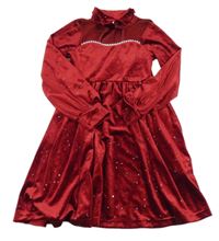 Červené sametové šaty se třpytkami a límečkem Shein