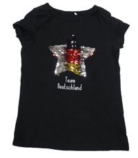 Černé tričko s hvězdou z flitrů Topolino