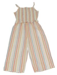 Bílo-barevný pruhovaný plátěný žabičkový culottes overal Primark