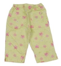 Světležluté plátěné capri kalhoty s květy Oviess