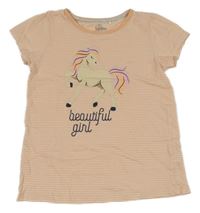 Oranžovo-bílé pruhované tričko s koníkem Topolino