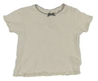 Smetanové žebrované tričko s mašličkou H&M