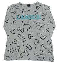 Šedé melírované triko se srdíčky a nápisem Y.F.K.