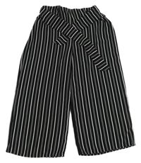 Černo-bílé pruhované culottes kalhoty s páskem Priimark