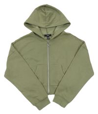 Khaki propínací crop mikina s kapucí New Look