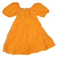 Oranžové plátěné děrované šaty Primark