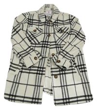 Bílo-černý kostkovaný flaušový kabát Primark 