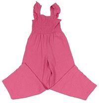 Růžový mačkaný kalhotový culottes overal s volánky ZARA