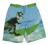 Světlemodro-zelené plážové kraťasy s dinosaurem NUTMEG