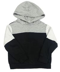 Černo-šedo-bílá mikina s kapsou a kapucí H&M