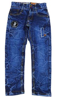Tmavomodré batikované rifle s nášivkou Fashion
