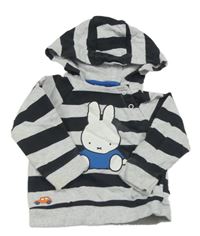 Šedo-černá pruhovaná mikina se zajíčkem - miffy a autíčky a kapucí C&A