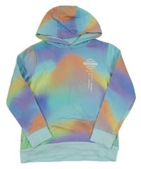 Barevno-světlemodrá batikovaná mikina se zeměkoulí a nápisy a kapucí zn. Next