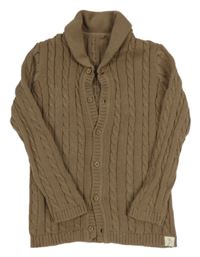 Hnědý žebrovaný vzorovaný propínací svetr George