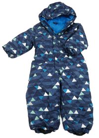 Tmavomodrá vzorovaná melírovaná šusťáková zimní kombinéza s kapucí Kiki&Koko