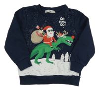 Tmavomodro-bílá vánoční mikina se Santou a dinosaurem C&A