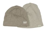 2x - Čepice s nášivkou - Béžovo/šedá melírovaná žebrovaná, béžovo/bílá pruhovaná H&M