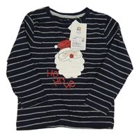 Nové - tmavomodro-světlešedé pruhované vánoční triko se Santou Topolino