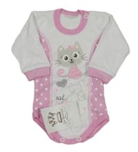 Nové - bílo-růžové body s kočičkou a puntíky La Bortini