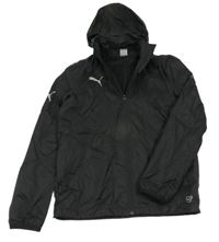 Černá kostkovaná šusťáková funkční jarní bunda s logem a ukrývací kapucí PUMA