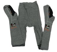 Šedo-černé melírované punčocháče s ovladači a pruhy