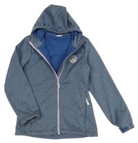 Modrá melírovaná softshellová bunda s nášivkou a kapucí ACTIVE TOUCH