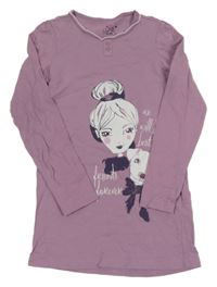 Světlefialová tunika s dívkou a pejskem a nápisy TCM