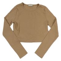 Světlehnědé žebrované crop triko Matalan