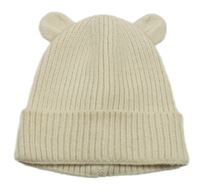 Smetanová žebrovaná úpletová čepice s oušky PRIMARK