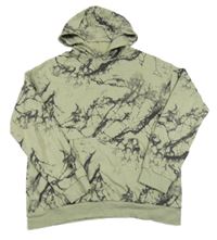 Světlekhaki-černá batikovaná mikina s kapsou a kapucí H&M