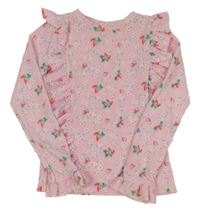 Růžové vzorované triko s jahůdkami a voláínky St. Bernard