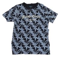 Černé tričko s modrými palmami a nápisy Pepperts!