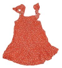 Červeno-bílé květované plátěné letní šaty s volánky PRIMARK