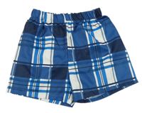 Tmavomodro-modro-bílé kostkované plážové kraťasy 