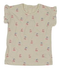 Smetanové tričko s třešničkami a volánky George