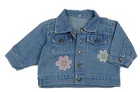 Modrá riflová bunda s květy a límečkem 