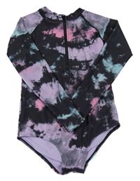 Černo-růžovo-světlefialovo-mátové batikované UV plavky H&M