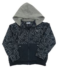 Tmavomodrá propínací mikina s písmenky a kapucí mayoral