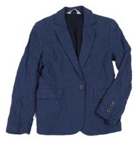 Tmavomodré melírované lněné sako H&M