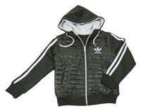 Tmavokhaki propínací teplá mikina s kapucí Adidas