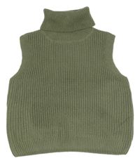 Khaki melírovaná žebrovaná pletená crop vesta s rolákem New Look