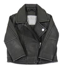 Tmavošedý koženkový podzimní křivák s límečkem PRIMARK