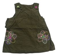 Khaki manšestrové šaty s kytičkami Mothercare