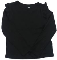 Černé žebrované triko s volány zn. H&M