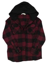 Vínovo-černá kostkovaná košile s kapucí H&M