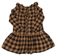 Hnědo-černo-růžové kostkované propínací šaty s volánky H&M
