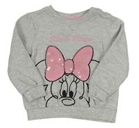 Šedá melírovaná mikina s Minnie s flitry zn. Disney