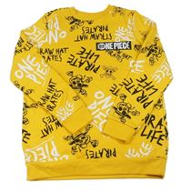 Hořčicová mikina s lebkami a nápisy - One Piece Primark